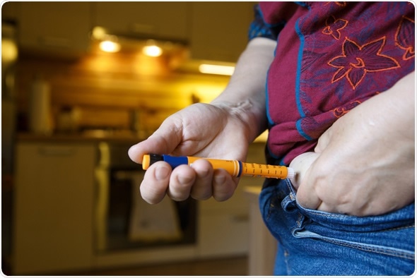 Diabetic patient injecting herself with insulin shot at home. Image Copyright: zlikovec / Shutterstock