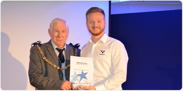 Jason receives the Small Business of the Year 2017 award from His Worship, the Mayor of Maidstone.
