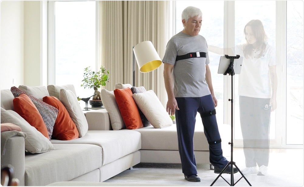 Man receiving physiotherapy with sensor technology