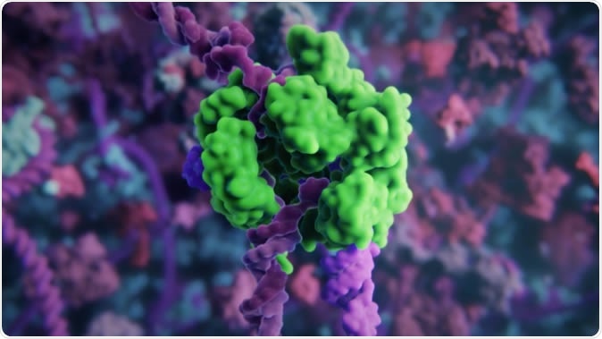 The large complex of gene editing molecules is difficult to deliver into cells from external an external application. Biodegradable lipid nanoparticles deliver mRNA coding for the gene editing molecules into the cell. Image Credit: From animation by Visual Science and Skoltech (https://visual-science.com/ )