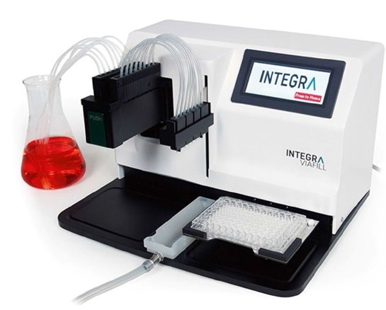 Microplate dispenser for uniform cell seeding. Microplate dispenser for uniform cell seeding.