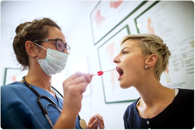 Specialist collecting DNA from the cells on the inside of a woman patient. Image Credit: Dusan Petkovic / Shutterstock