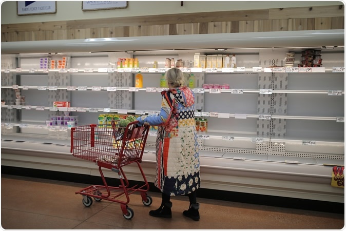 Los Angeles, CA / USA - 03.13.2020: empty shelves at grocery store in Los Angeles. Image Credit: BrittanyNY / Shutterstock