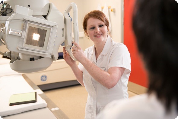 Radiography students undertaking practical session