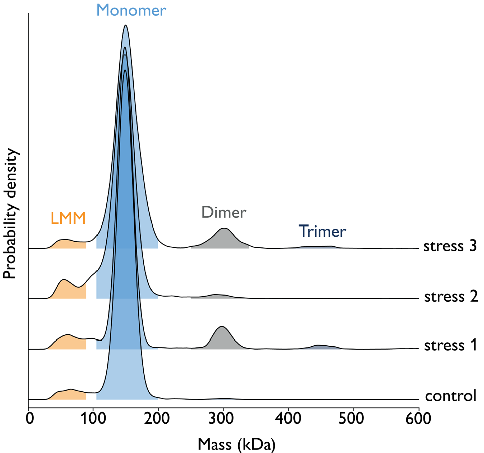 Exposure of ‘Antibody 2’ samples to three different stress conditions (light, pH change, or peroxide)