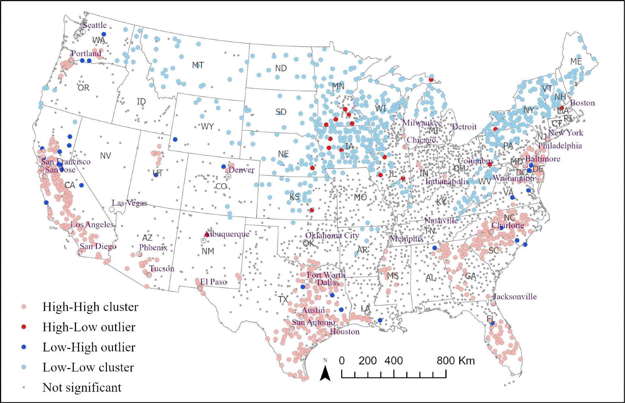 ​​​​​​​Vulnerability clusters and outliers of 3,069 US cities