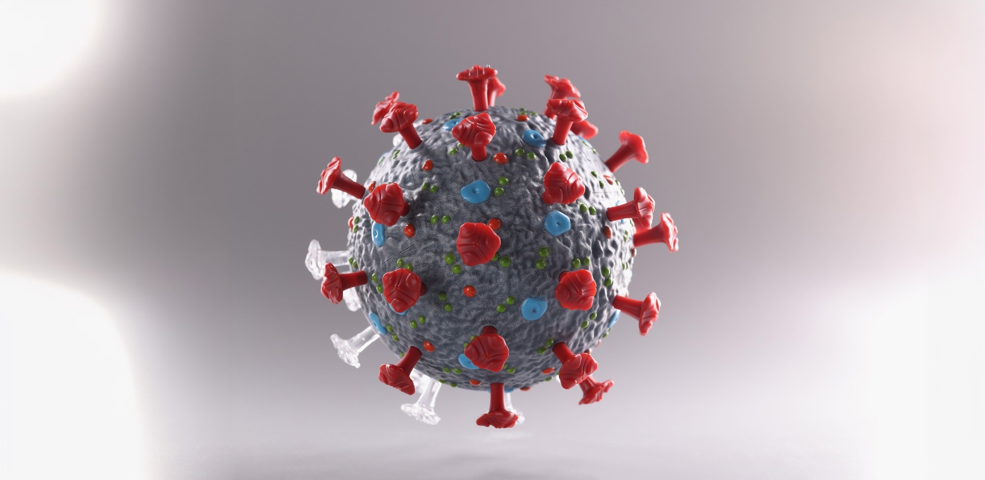 Close-up of coronavirus bacteria plastic model, micro virus and covid-19 cell bacteria.