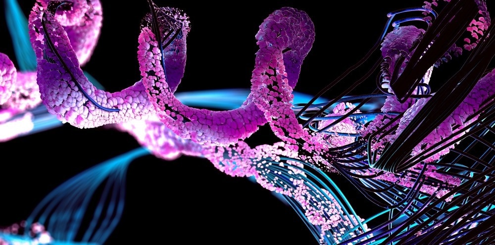 Chain of amino acid or bio molecules called protein - 3d illustration